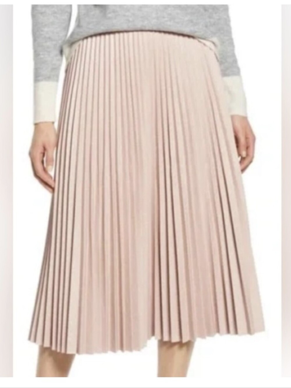 NWT Halogen X Atlantic-Pacific Blush Pink Vegan Leather Accordion Pleat Midi
